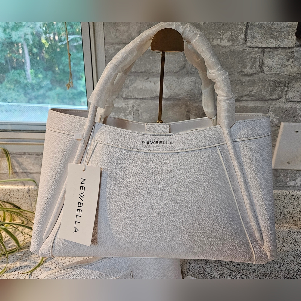 NWT NEWBELLA 2 PC White Women's Handbag Set With Travel Bag & Crossbody - Picture 5 of 14